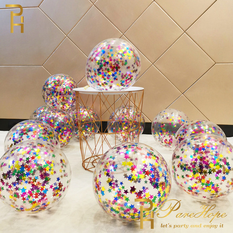 Ballons confettis en forme d'étoiles, 10 pièces, en Latex, en feuille métallique, Transparent, décoration pour fête prénatale, anniversaire, mariage ► Photo 1/6