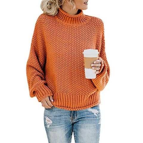 Mode col roulé tricot pull pull femmes 9 couleur à manches longues tricoté hauts surdimensionné lâche court tricot chandails femme ► Photo 1/6