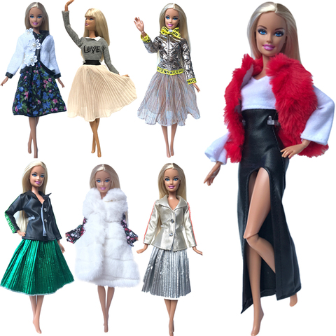 NK 1x Poupée Manteau MulticolorLong Doux À Manches Robe De Fourrure Hiver Chaud Tenue Décontracté Vêtements Pour Poupée Barbie Accessoires Enfants Jouet L3 JJ ► Photo 1/6