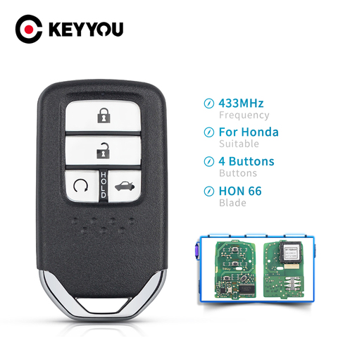 KEYYOU – clé télécommande intelligente à 4 boutons pour Honda Civic Accord C-RV 2014 2015 2016 2017 FCC ID KR5V2X, 433Mhz ID47, puce ASK ► Photo 1/6