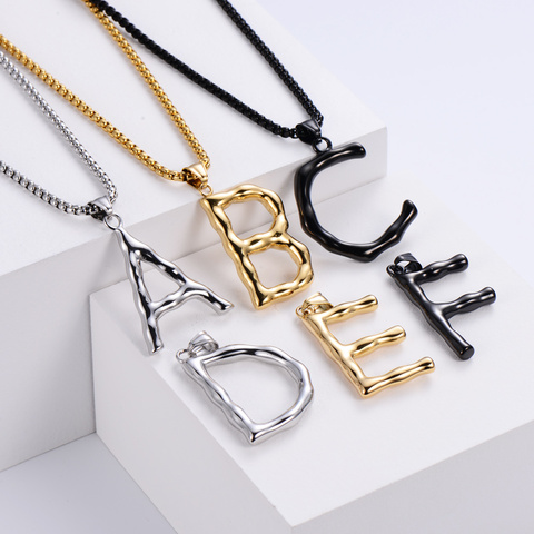 Collier avec pendentif en forme de grande lettre pour femmes et hommes, en bambou, 26 initiales, nom, bijoux Alphabet, offre spéciale, A-Z ► Photo 1/6