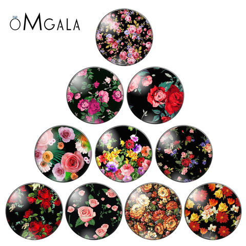 Cabochons ronds en verre à dos plat, nouveau modèle de rose vintage, mélange de fleurs, 25mm 20mm 18mm 14mm 12mm 10mm, pour bricolage de bijoux ► Photo 1/6