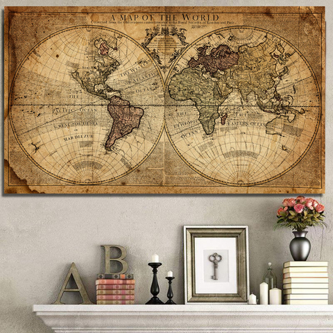 Une carte du monde rétro Art ancien photo toile peintures pour salon imprime affiches Cuadros mur Art décoration de la maison ► Photo 1/6