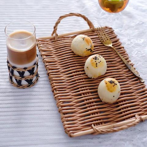 Plateau de rangement en rotin, assiette pliable, tapis de collation domestique, panier de fruits, assiette de collation, panier de fruits, bol de fruits, rangement tissé en rotin ► Photo 1/1