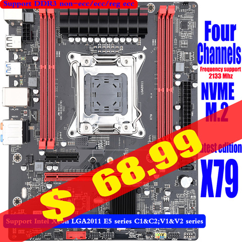 X79 carte mère LGA2011 carte mère ATX carte principale USB3.0 SATA3.0 PCI-E 16X NVME M.2 SSD support REG ECC mémoire et E5 CPU ► Photo 1/6