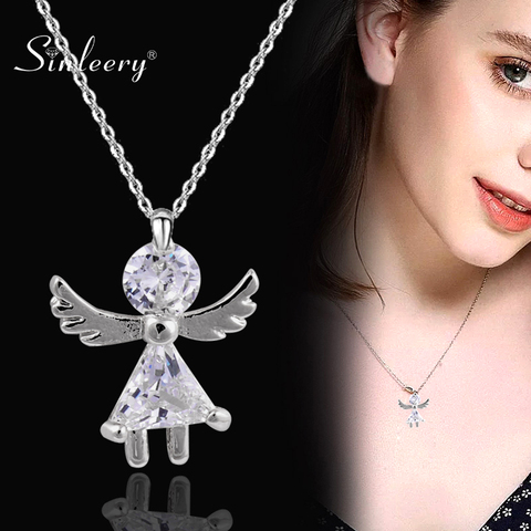 SINLEERY romantique cubique Zircon ange ailes fille pendentif collier couleur or Rose chaîne de mode pour les femmes bijoux de fête Xl679 SSP ► Photo 1/1