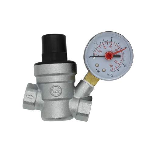 Régulateur de soupape de réduction réducteur de pression d'eau avec manomètre 1/2 3/4 pouce chrome ► Photo 1/2