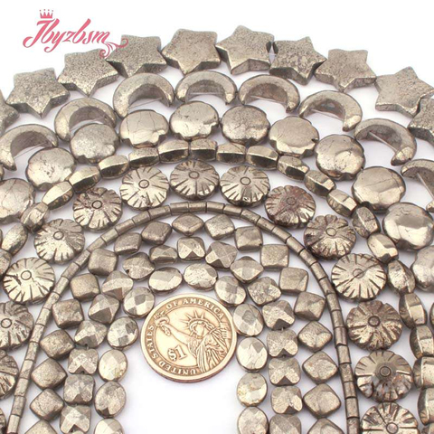 Tube étoiles lune fleur sculpté argent ovale gris Pyrite perles de pierre naturelle pour bricolage femmes collier Bracelet fabrication de bijoux 15