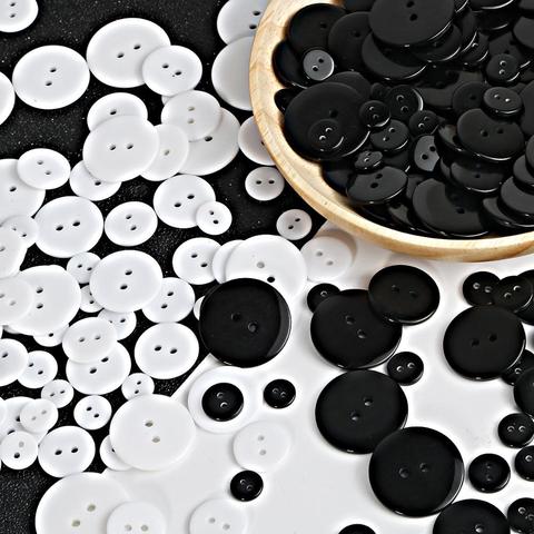 Boutons ronds en résine noir/blanc à deux trous pour enfants, vêtements pour bébés, bricolage, sac, couture, artisanat, accessoires de Scrapbooking, 100 pièces ► Photo 1/6