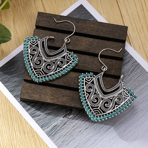 Vintage ethnique argent couleur géométrique boucles d'oreilles pour femmes femme soie mariée fête de mariage bijoux ornements accessoires ► Photo 1/6