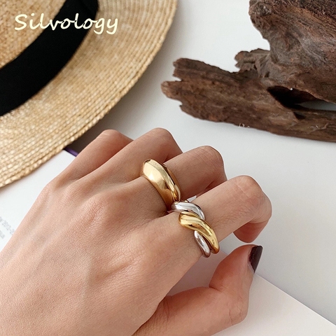 Silvology – bagues à Double boucle en argent Sterling 925 pour femmes, bijoux coréens élégants et minimalistes, brillants, multi-vêtements, à la mode ► Photo 1/6