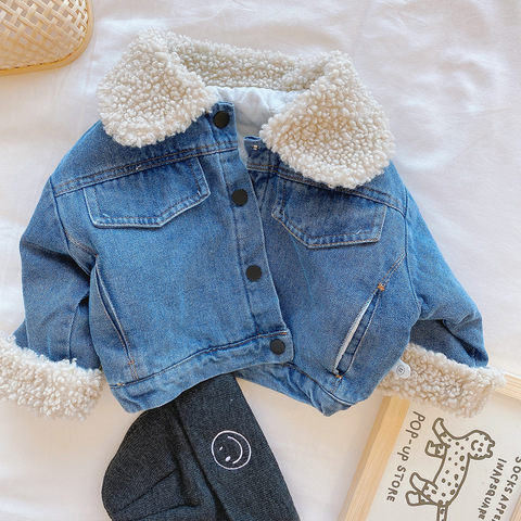 Veste en Denim pour enfants, manteau chaud à la mode, vêtements d'extérieur pour bébés garçons et filles, nouvelle collection printemps hiver 2022 ► Photo 1/6