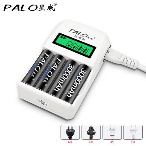 PALO Batterie Chargeur C907W 4 Slots Écran lcd Intelligent Chargeur Pour Batterie AA/AAA Ni-cd Ni-Mh Rechargeable Batteries (< ► Photo 1/6