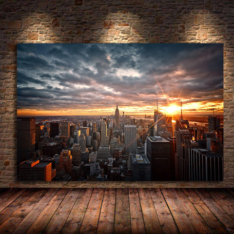 New York ville coucher de soleil vue toile peintures sur le mur Art affiches et impressions Skline de Manhattan photos décor à la maison sans cadre ► Photo 1/6