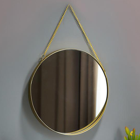 Miroir mural rond suspendu en métal doré, style nordique, pour coiffeuse, maquillage, salle de bain, chambre à coucher, décoration artistique ► Photo 1/6