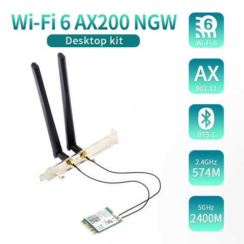 Carte réseau sans fil Intel AX200 802.11ax, 3000 mb/s, 5.1/5Ghz, Wi-Fi 6, Kit avec antenne Bluetooth 2.4, adaptateur pour Win 10 ► Photo 1/6