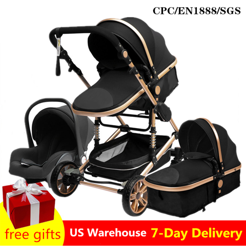 Poussette luxueuse de voyage portable et pliable, 3 en 1, pour bébé, voiture paysagère haute avec cadre en aluminium pour nouveau-né ► Photo 1/6