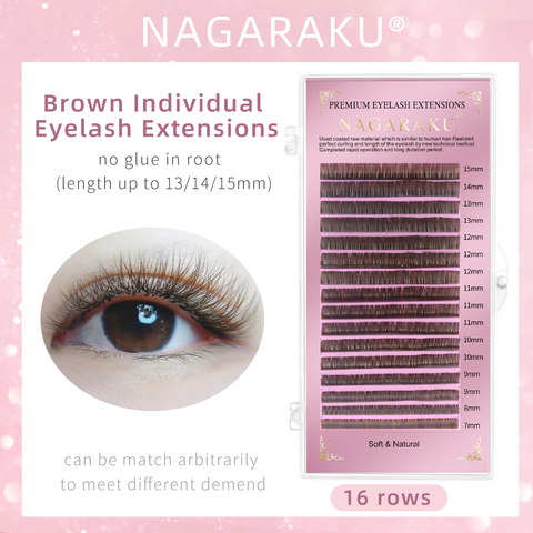 NAGARAKU cils bruns maquillage individuel de cils 16 lignes couleur marron vison synthétique naturel Super doux de haute qualité ► Photo 1/6