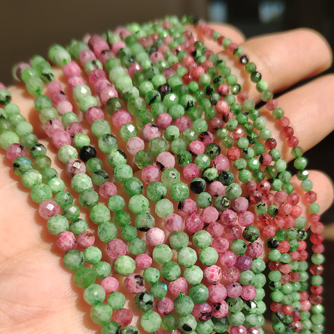 Perles en pierre naturelle 2/3/4mm, émeraude, rubis, à facettes, verte, rouge, minérale, pour la fabrication de bijoux, bricolage, Bracelets, cadeaux de noël, 15 pouces ► Photo 1/6