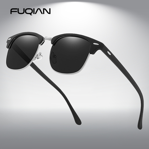 FUQIAN – lunettes de soleil classiques polarisées pour hommes et femmes, rétro, carrées, à rivets, pour la conduite, UV400 ► Photo 1/6