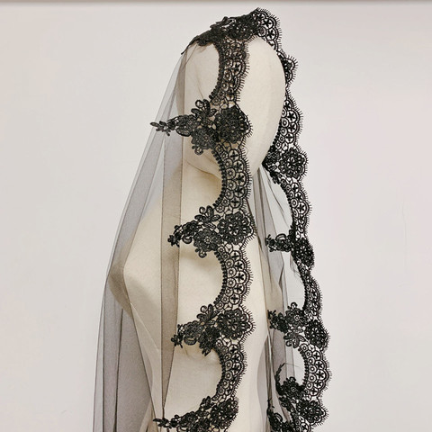 Voile de mariée noir à bord en dentelle, une couche, 1.5x1.5M de Long, accessoires de Mariage, Cosplay, 2022 ► Photo 1/6