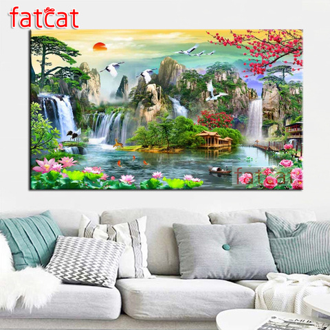 FATCAT naturel paysage fleur grand bricolage diamant peinture plein carré rond perceuse 5d diamant broderie mosaïque décor AE2377 ► Photo 1/6