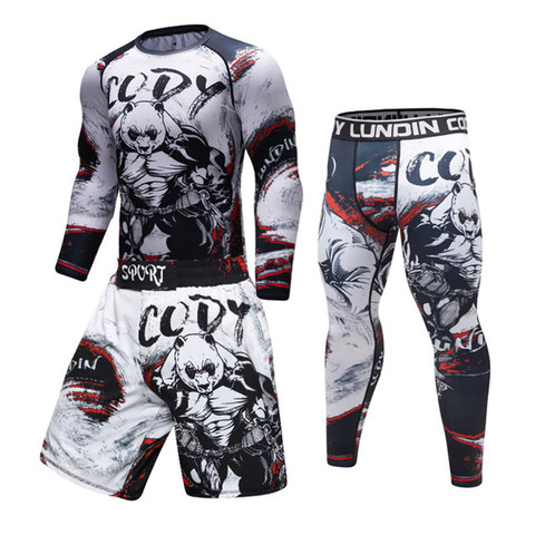 Maillot de sport MMA Rashguard Jiu Jitsu pour hommes, ensemble T-shirt + pantalon, Fitness, boxe, BJJ Muay Thai, Gym, éruption, marque ► Photo 1/6