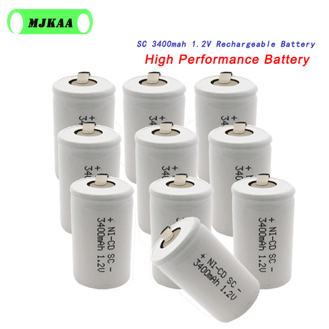 10 batteries rechargeables SC 1.2V 3400mah 3400mAh 4/5 Sub C, cellules ni-cd avec languettes de soudage pour perceuse électrique, tournevis ► Photo 1/4