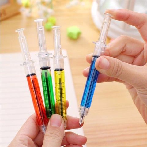 4 pièces multicolore seringue stylos nouveauté liquide seringue stylo à bille aiguille Tube forme noir encre stylo à bille stylo à bille cadeau ► Photo 1/6