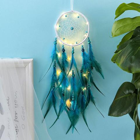 Capteur de rêves innovant pendentif tissé à la main ornements fait à la main cadeau d'anniversaire capteur de rêves avec lumières décoration de la chambre à la maison ► Photo 1/6