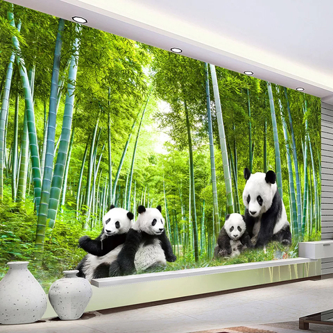 Papier peint Photo 3D personnalisé | Affiche de Panda vert forêt de bambou, peinture murale pour décoration de fond de TV salon et canapé ► Photo 1/6