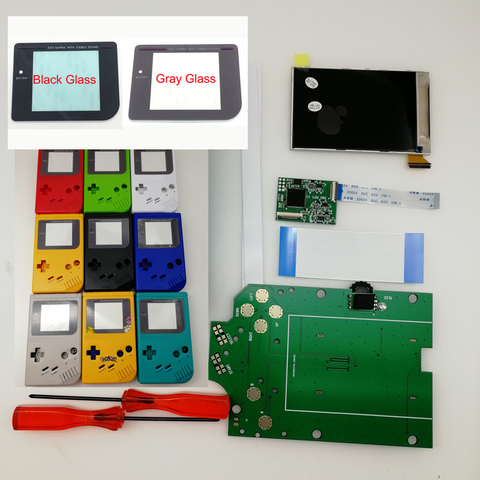 Boîtier pré-coupé 8 modèles colorés RIPS pleine taille rétro-éclairé LCD ensemble pour GameBoy DMG GB Console d'origine GBO IPS LCD ► Photo 1/6