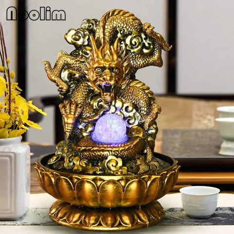 Humidificateur Feng Shui de bureau | Fontaine d'eau de salon, décoration de la maison, Statue de bouddha en or Dragon, cape d'eau, décoration ► Photo 1/6