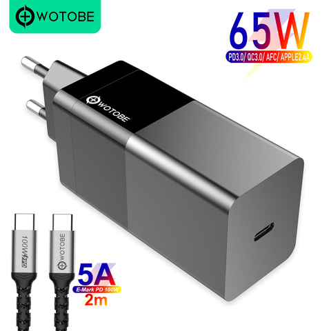 Mini chargeur mural GaN rapide 65W, USB C PD 65W QC3.0 pour ordinateur portable TYPE C Thunderbolt 3 iphone11/SE S10/S20/Note 10/9 XPS 13/15/17 ► Photo 1/6