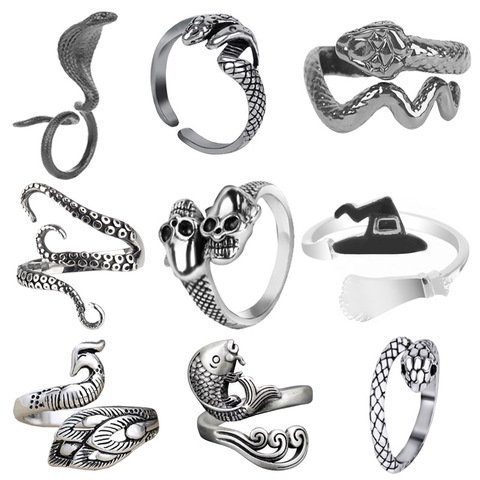 Rétro Punk serpent Dragon anneau pour hommes femmes exagéré Antique argent couleur ouverture réglable anneaux Anillo Hombre Bijoux ► Photo 1/6