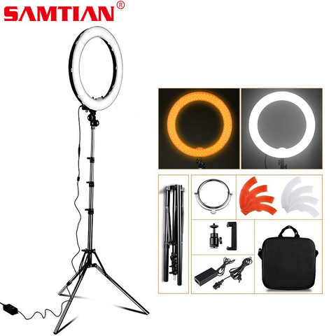 Samtian anneau lampe 18 pouces anneau lumière avec trépied maquillage miroir téléphone pince anneau lampes dimmable 5500K pour Youtube ringlight ► Photo 1/6