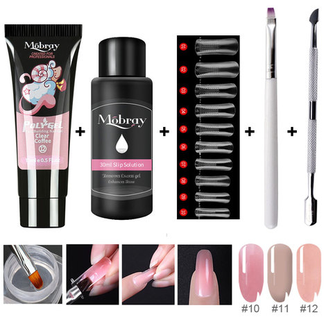 5 PIÈCES Poly Extension Coffret Gel Nail Art Français de Clou Clair D'art Camouflage Couleur Ongles Pointe Forme Cristal UV Gel Tranche Brosse À Ongles ► Photo 1/6