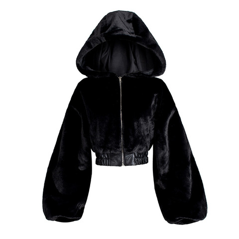 Automne hiver Faux lapin fourrure Bomber Teddy manteau fermeture éclair Streetwear taille haute fourrure à capuche en peluche veste Cardigan polaire Parkas ► Photo 1/6