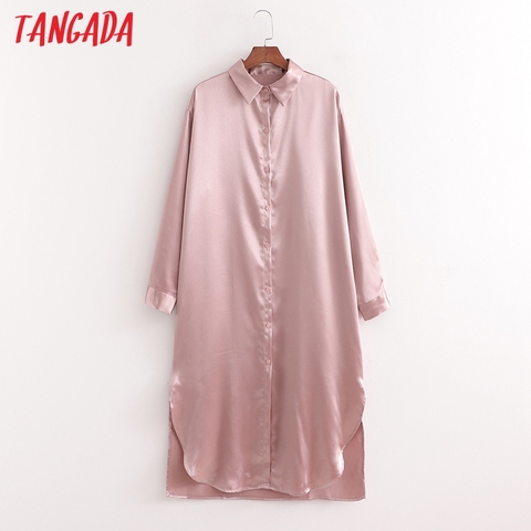 Tangada – robe chemise mi-longue en Satin, couleur unie, manches longues, pour femmes, mode, nouvelle collection, 1D75, 2022 ► Photo 1/6