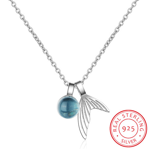 Colliers et pendentifs en forme de larmes de sirène pour femmes, argent Sterling 100%, cristal bleu, bijoux fins, tendance, 925 ► Photo 1/6