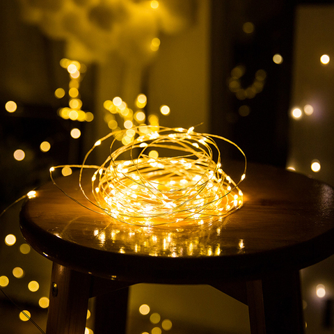 Guirlande lumineuse LED en fil de cuivre, 1M 2M 3M 5M 10M, éclairage de vacances, guirlande féerique pour décoration d'arbre de noël, fête de mariage ► Photo 1/6