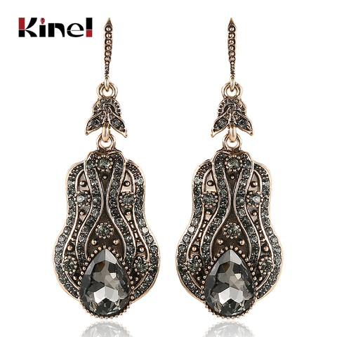 Kinel 2022 nouveau luxe gris cristal boucles d'oreilles de mariée pour les femmes Antique or plage fête boucles d'oreilles goutte bijoux Vintage ► Photo 1/6