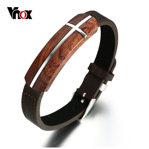 Vnox véritable Bracelet en cuir de palissandre pour hommes montre fermoir Design marque bijoux ► Photo 1/6