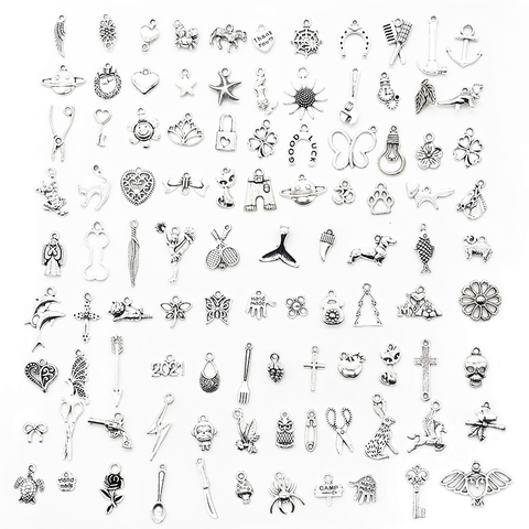 100 pièces tibétain argent mélangé Animal feuille clé couronne breloques alliage métal pendentifs pour bricolage à la main bijoux accessoires faisant ► Photo 1/3