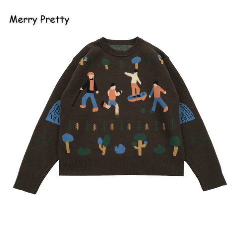 MERRY PRETTY – pull à manches longues et col rond pour femme, pull en tricot avec broderie de dessin animé, amusant, automne et hiver ► Photo 1/1