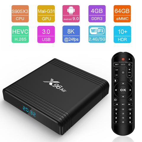 Véritable X96 Air TV BOX Android 9.0 Amlogic S905X3 4GB RAM 64GB ROM 5G double WIFI BT4.0 OTA mise à niveau H.265 8K 24fps décodeur ► Photo 1/6