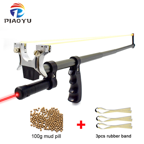 Fronde télescopique de haute précision en acier inoxydable, catapulte de chasse en plein air avec bande de caoutchouc et Laser rouge ► Photo 1/6