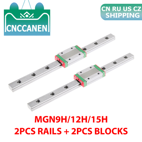 MGN12 MGN15 MGN9 Miniature Rail Linéaire Diapositive 2 PIÈCES de Guidage Linéaire + 2 PIÈCES MGN9H MGN12H MGN15H Transport pour CNC Pièces 330 400 450mm ► Photo 1/6