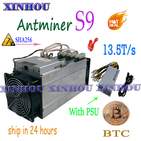 Utilisé BTC BCH mineur AntMiner S9 13.5T Asic sha256 Bitcoin mineur avec BITMAIN APW3 + + 1600W PSU économique que S9 S11 what sminer M3X ► Photo 1/3