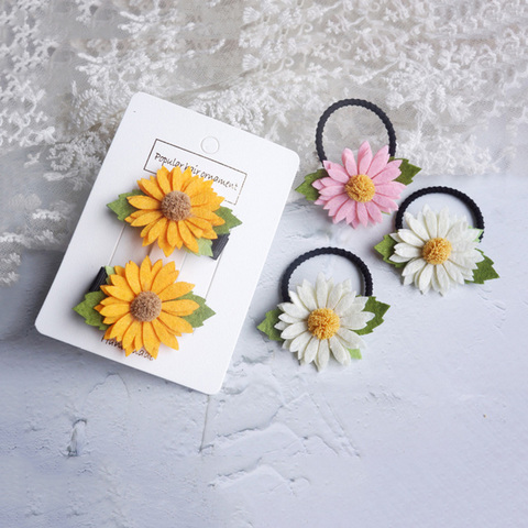 2 pièces mignon Non-tissé marguerite fleur fille pinces à cheveux à la main florale enfants queue de cheval côté épingles à cheveux belles Barrettes accessoires de cheveux ► Photo 1/6